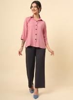 Rayon Pink Office Wear Plain Readymade Women's Shirt